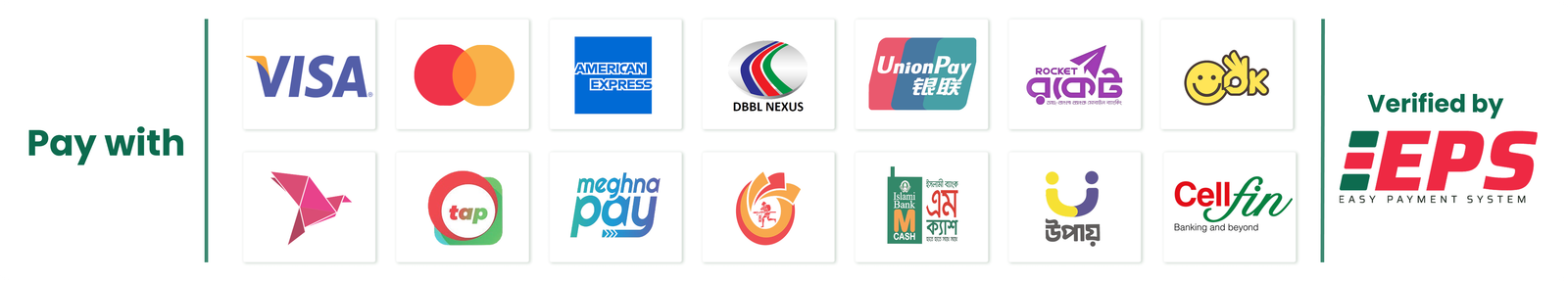 Pay with EPS — Visa, Mastercard, American Express, bKash, Rocket, Nagad, Upay, Cellfin ও আরও